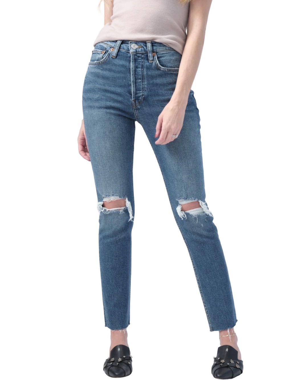 RE/DONE 90s High-Rise Ankle Crop In Dusk Destroy 190-3WHRAC Button Fly Grunge 28 - Picture 2 of 11